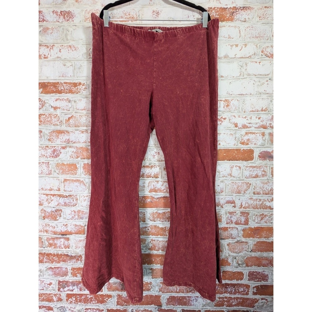 Chatoyant Pants Women's 2XL Burgundy Mineral Wash Bell Bottoms Retro Hippie